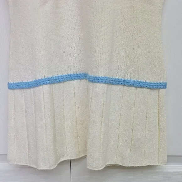 Vintage 1970s Hamton Court Tennis Skirt Cream/White And Blue Pleated Knitted NWT - Picture 3 of 10